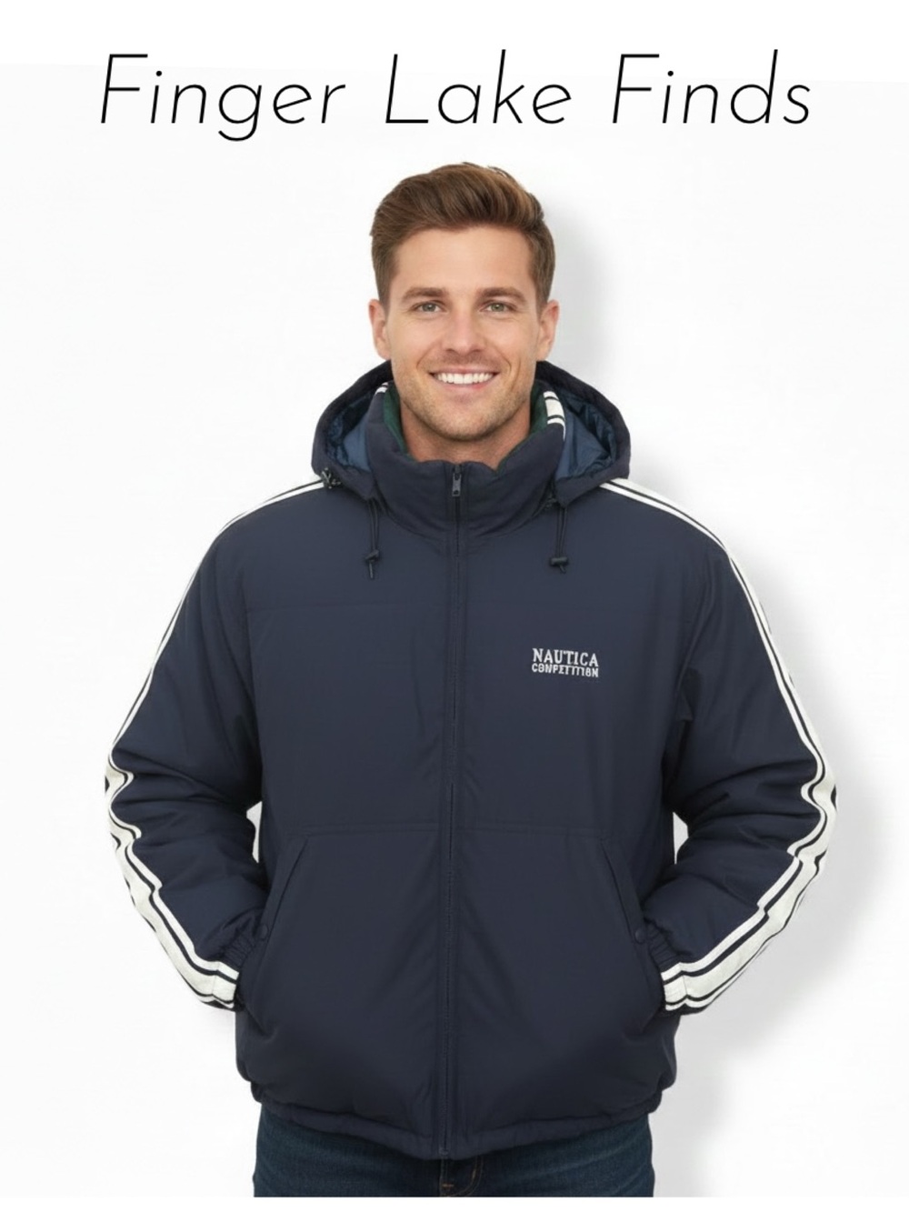 Nautica Competition Navy Blue Down Puffer Jacket, L